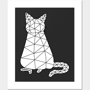 Cat sits straight showing his tail, Cat Geometric for Dark Posters and Art